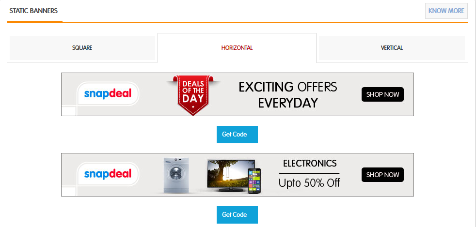 Snapdeal affiliate banners